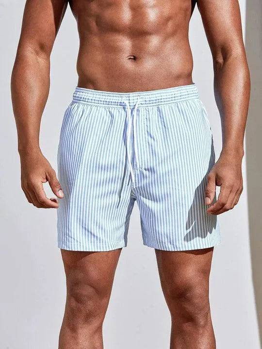 Short de bain pour hommes avec un motif rayé élégant - Ceinture élastique confortable avec cordon de serrage - Design à séchage rapide