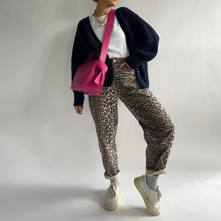 Bonnie - Jeans rétro à imprimé léopard pour un look ludique