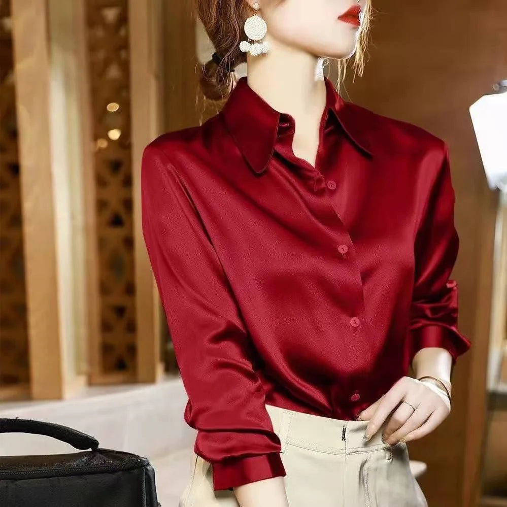 Chemisier Satiné Luxe Marixa pour Femme à Manches Longues pour un Look Élégant