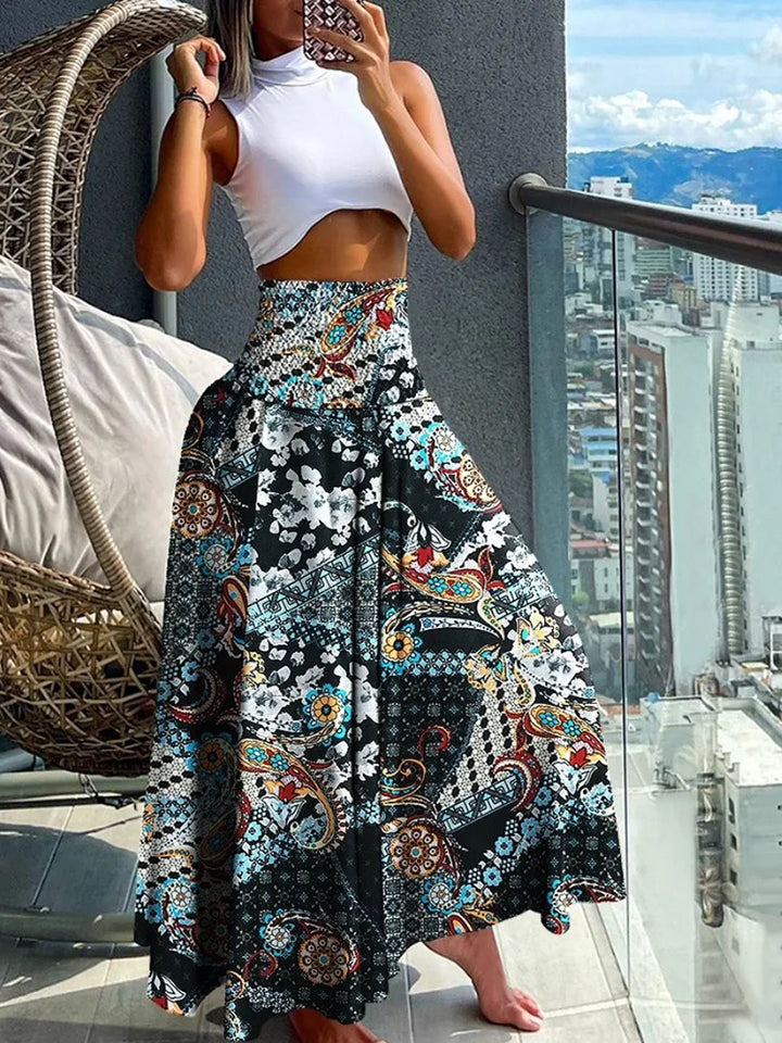 Isalina - Jupe maxi bohème élégante avec imprimé paisley bohémien pour un look décontracté et tendance.