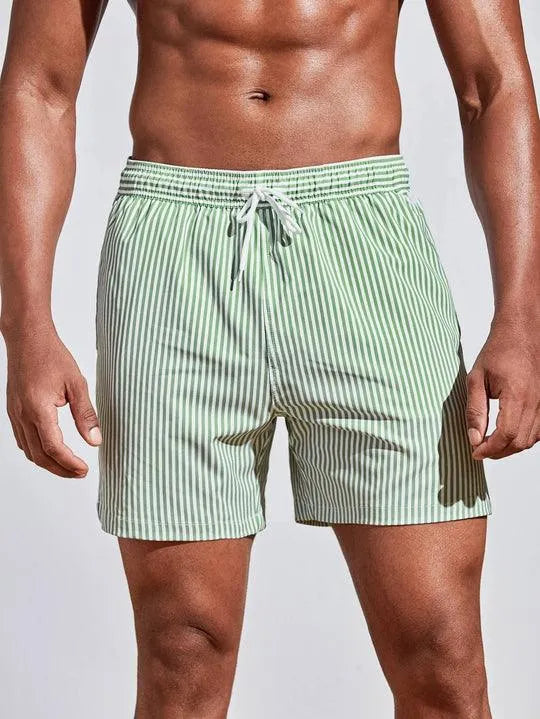 Short de bain pour hommes avec un motif rayé élégant - Ceinture élastique confortable avec cordon de serrage - Design à séchage rapide