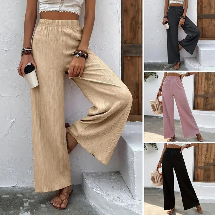Pantalon d'été léger et confortable pour femmes, avec des jambes larges pour un look élégant et décontracté.
