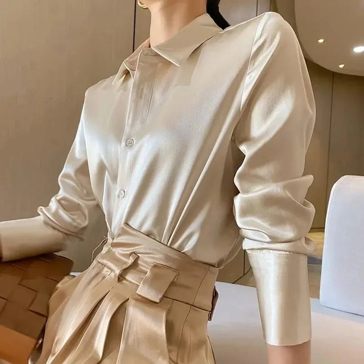 Chemisier Satiné Luxe Marixa pour Femme à Manches Longues pour un Look Élégant