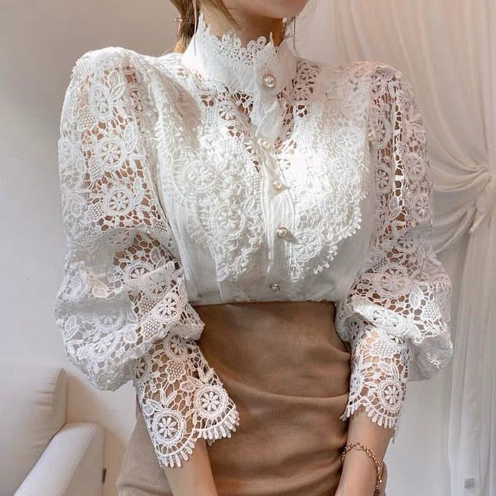 Zahirah - Blouse élégante pour femmes avec manches bouffantes et un col haut raffiné pour un look chic.