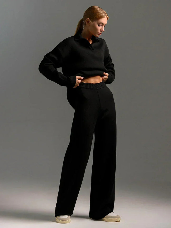 Valérie™ - Ensemble polo en coton et pantalon large