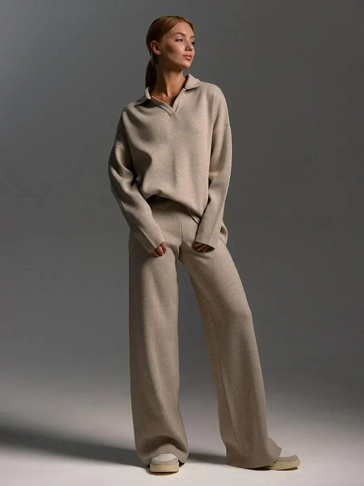 Valérie™ - Ensemble polo en coton et pantalon large