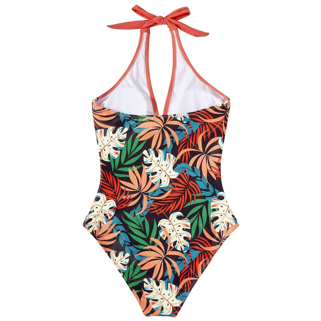 Maillot de bain une pièce élégant pour femmes avec décolleté en V et fermeture à lacets ajustable pour un ajustement parfait.