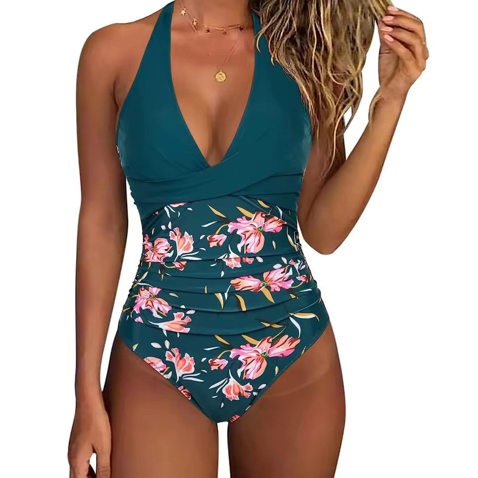 Maillot de bain une pièce élégant pour femmes avec décolleté en V et fermeture à lacets ajustable pour un ajustement parfait.