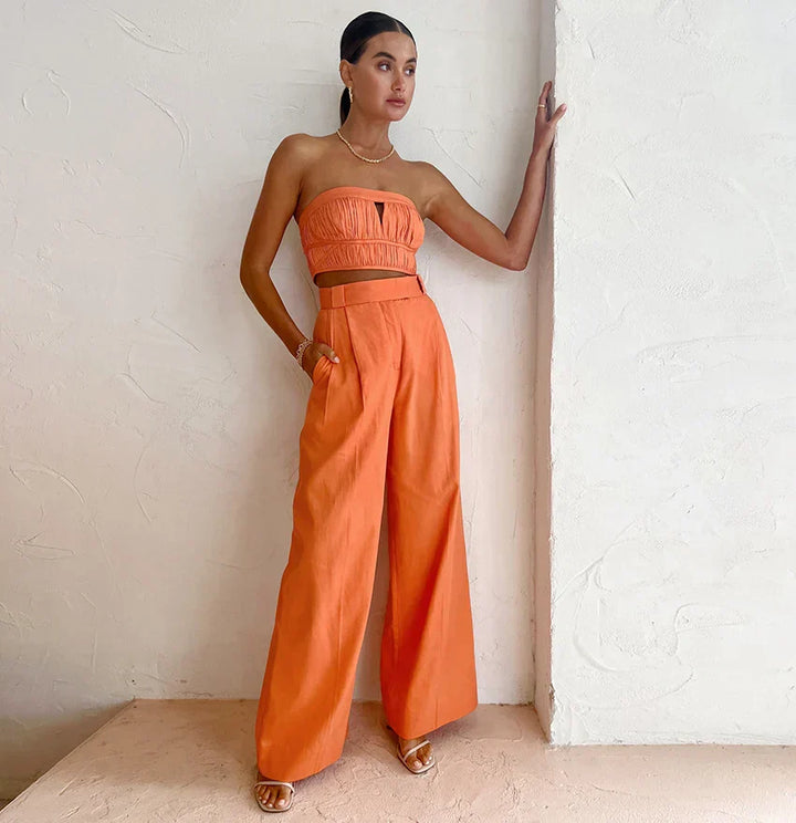 Evelien | Pantalon en lin orange stylé pour femme pour un look estival parfait