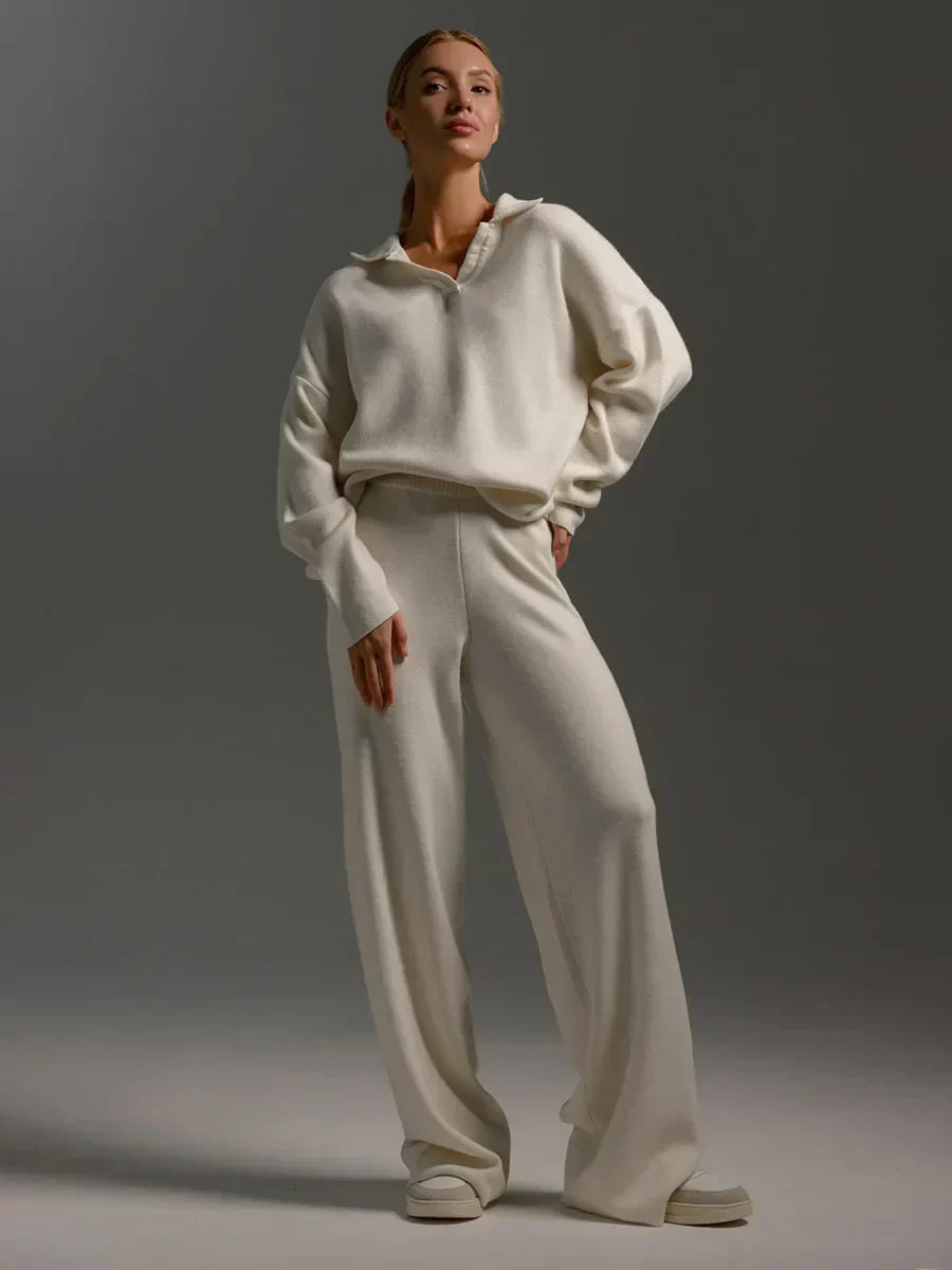 Valérie™ - Ensemble polo en coton et pantalon large