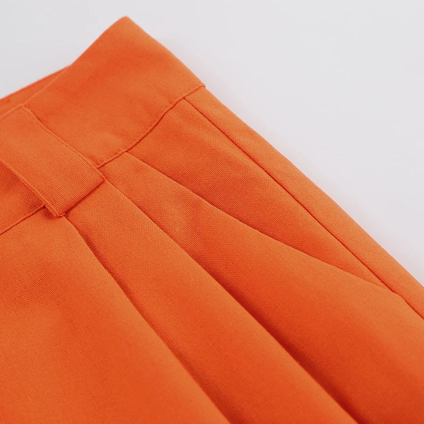 Evelien | Pantalon en lin orange stylé pour femme pour un look estival parfait
