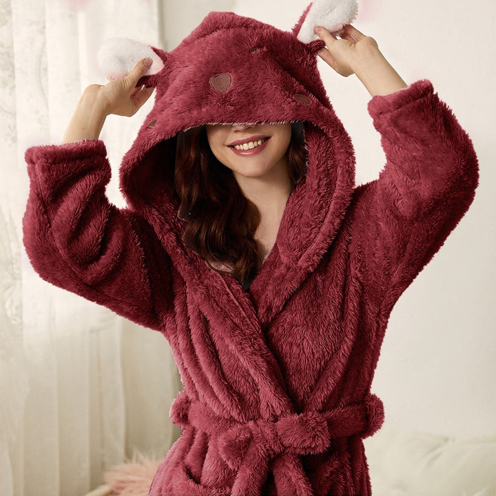 Brinley - Peignoir stylé avec capuche en flanelle épaisse pour les femmes, pour un automne confortable !
