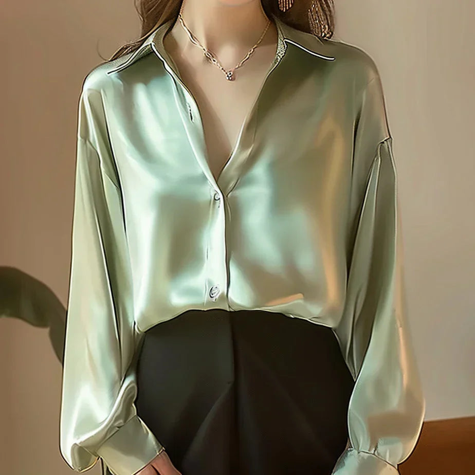 Chemisier Satiné Luxe Marixa pour Femme à Manches Longues pour un Look Élégant