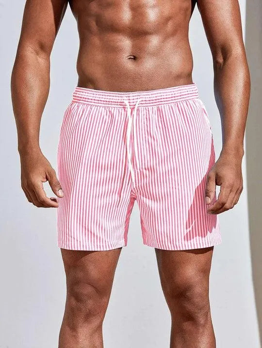 Short de bain pour hommes avec un motif rayé élégant - Ceinture élastique confortable avec cordon de serrage - Design à séchage rapide