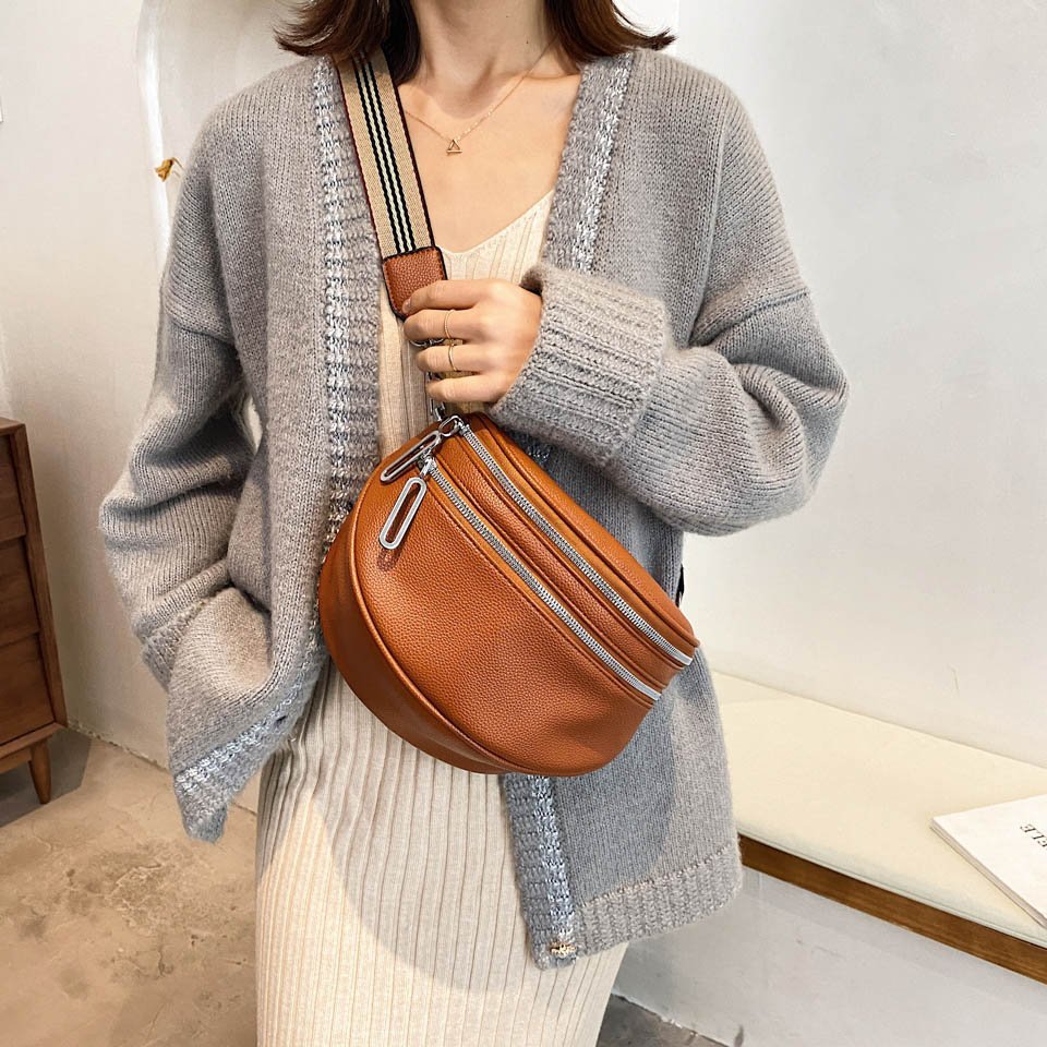 Zivora Luxe Sacoche en Cuir avec Double Zip - Sac Banane Élégant pour Chaque Occasion