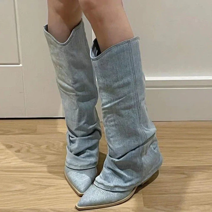 Polly - Bottes en denim à hauteur du genou très tendance