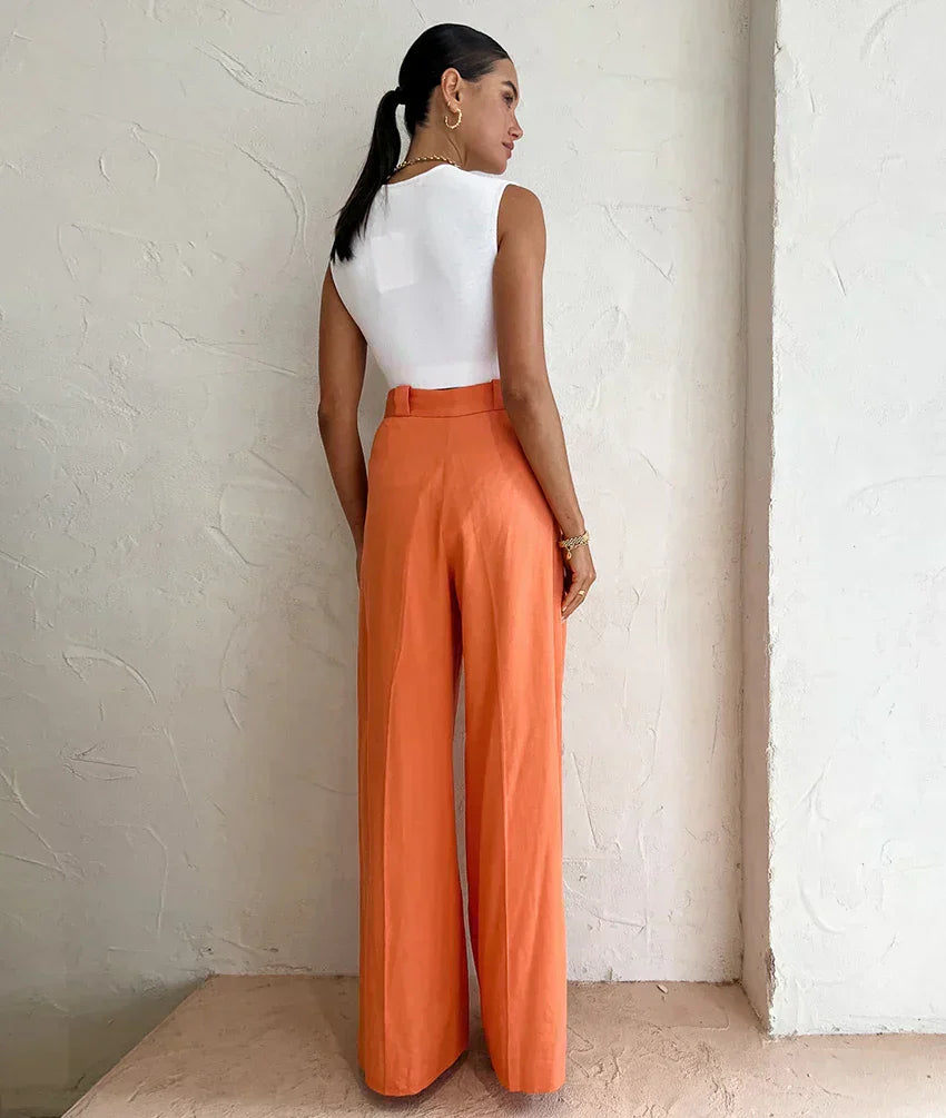 Evelien | Pantalon en lin orange stylé pour femme pour un look estival parfait
