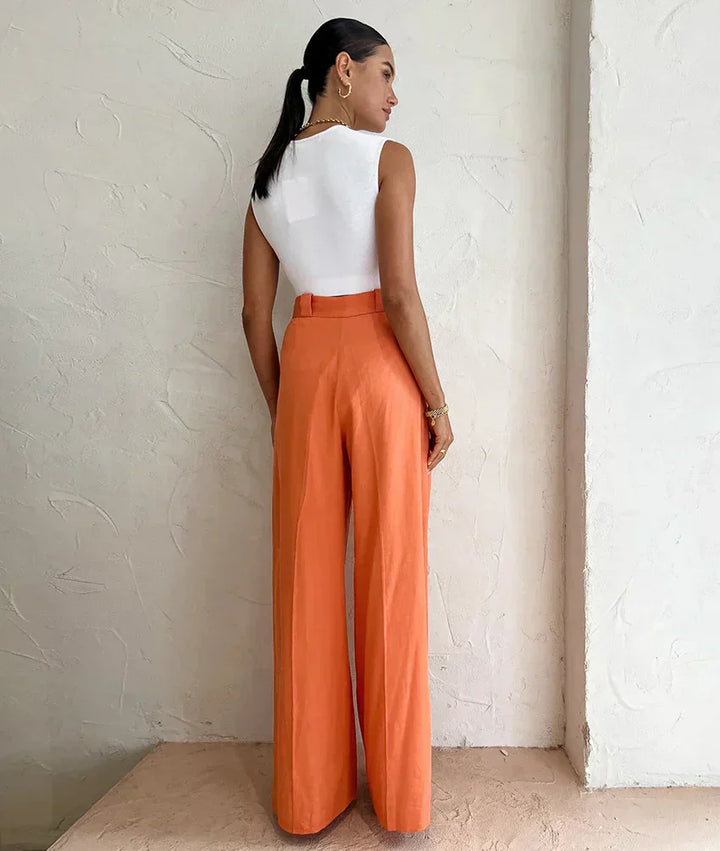 Evelien | Pantalon en lin orange stylé pour femme pour un look estival parfait