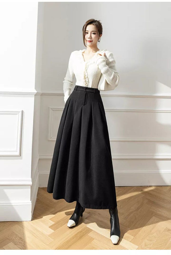 Quinne - Jupe plissée longue élégante classique pour femmes pour un look intemporel et stylé.