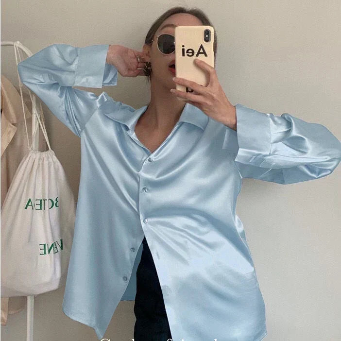 Chemisier Satiné Luxe Marixa pour Femme à Manches Longues pour un Look Élégant