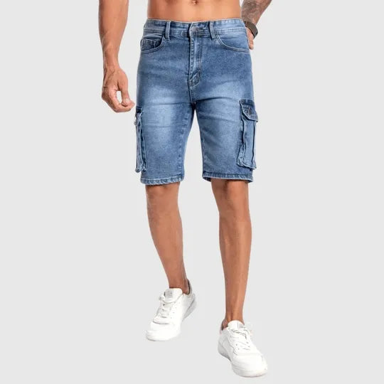 Short en denim pour hommes - Durables et confortables, de longueur mi-cuisse avec de nombreuses poches de rangement - Parfait pour un look décontracté.