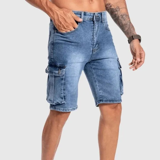 Short en denim pour hommes - Durables et confortables, de longueur mi-cuisse avec de nombreuses poches de rangement - Parfait pour un look décontracté.