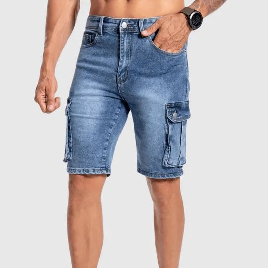 Short en denim pour hommes - Durables et confortables, de longueur mi-cuisse avec de nombreuses poches de rangement - Parfait pour un look décontracté.