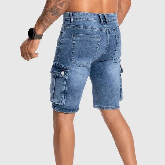Short en denim pour hommes - Durables et confortables, de longueur mi-cuisse avec de nombreuses poches de rangement - Parfait pour un look décontracté.
