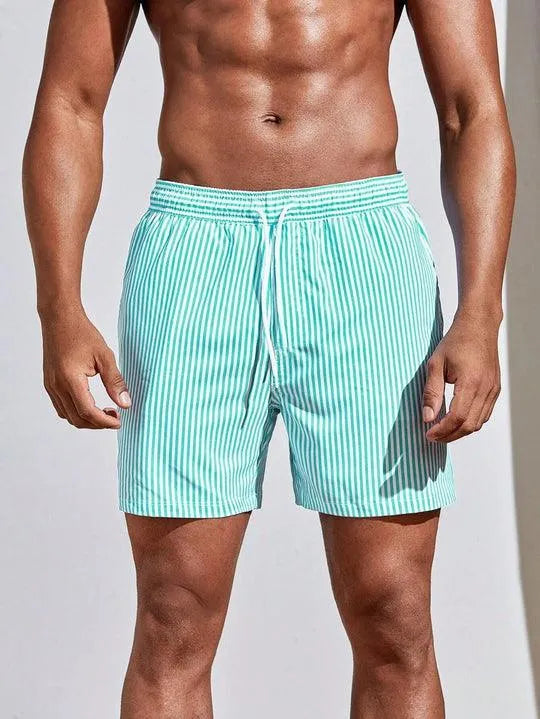 Short de bain pour hommes avec un motif rayé élégant - Ceinture élastique confortable avec cordon de serrage - Design à séchage rapide