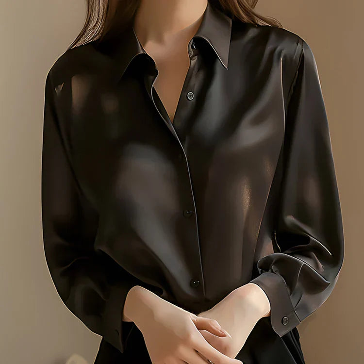 Chemisier Satiné Luxe Marixa pour Femme à Manches Longues pour un Look Élégant