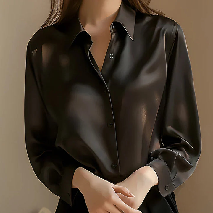 Chemisier Satiné Luxe Marixa pour Femme à Manches Longues pour un Look Élégant