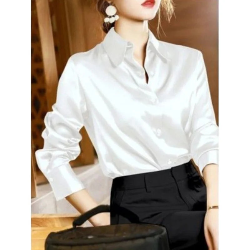 Chemisier Satiné Luxe Marixa pour Femme à Manches Longues pour un Look Élégant