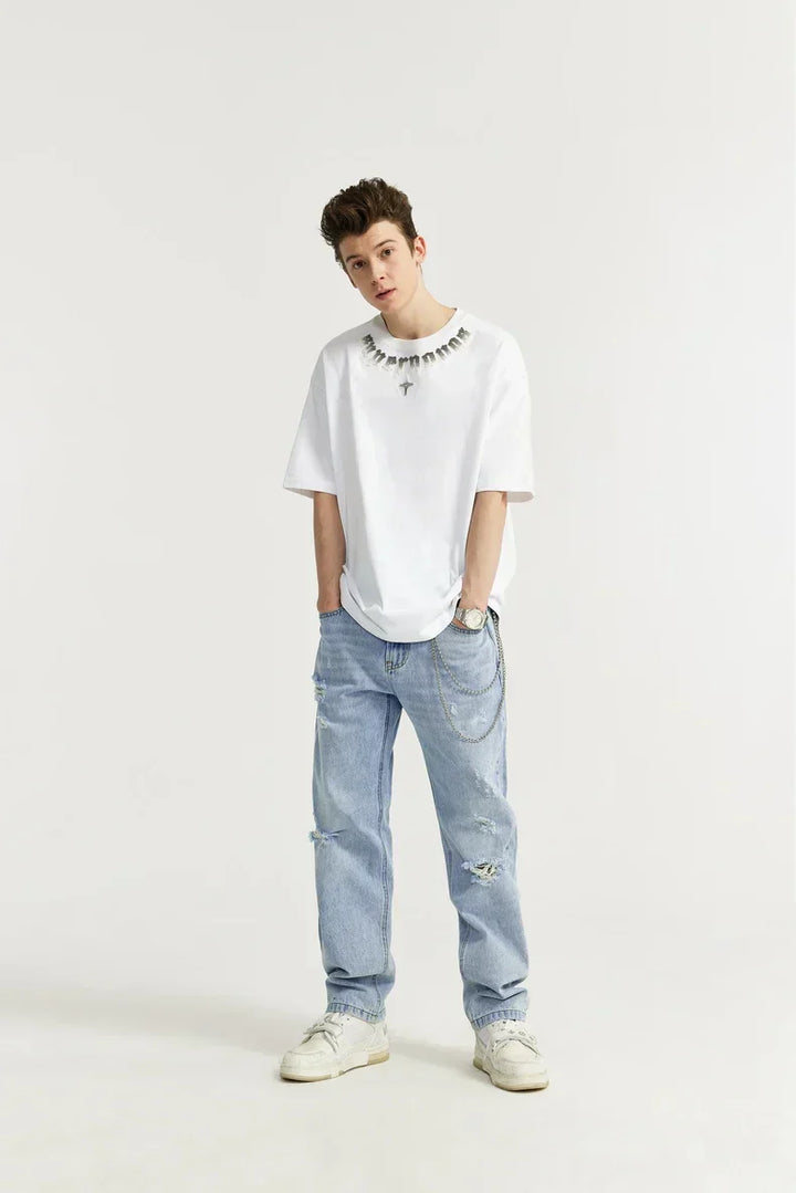 Jeans Slim Fit Élégants en Bleu avec un Look Usé Unique