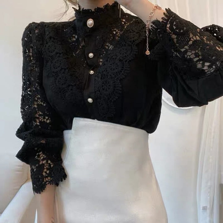 Zahirah - Blouse élégante pour femmes avec manches bouffantes et un col haut raffiné pour un look chic.