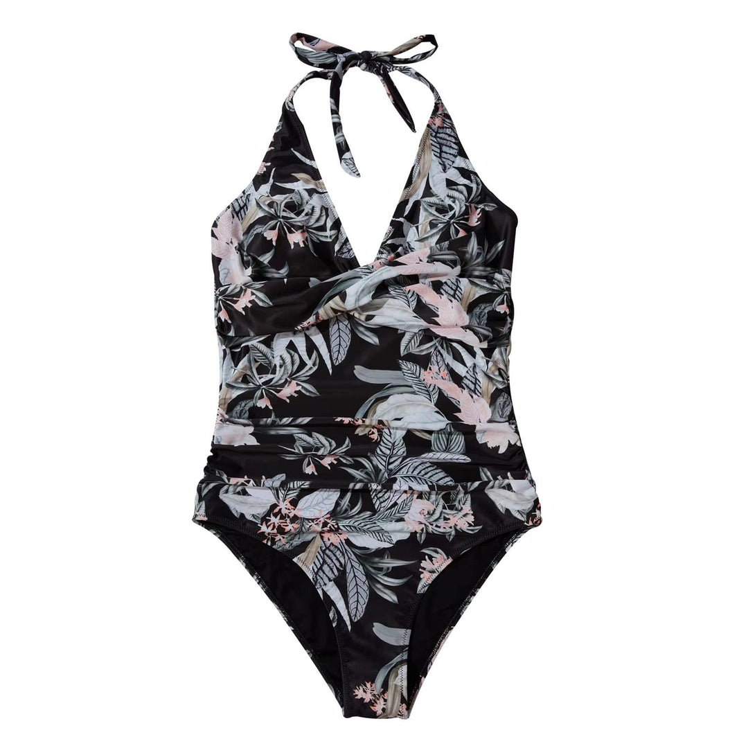 Maillot de bain une pièce élégant pour femmes avec décolleté en V et fermeture à lacets ajustable pour un ajustement parfait.