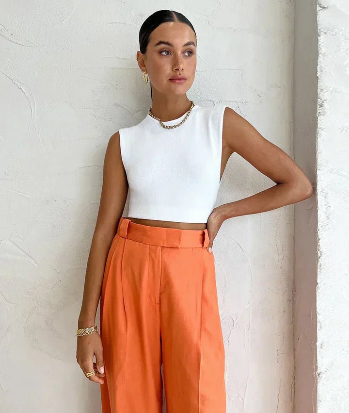 Evelien | Pantalon en lin orange stylé pour femme pour un look estival parfait