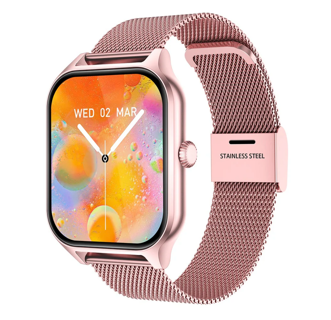 LuxeTime | Montre intelligente élégante pour femmes avec tracker d'activité, moniteur de fréquence cardiaque et design chic.