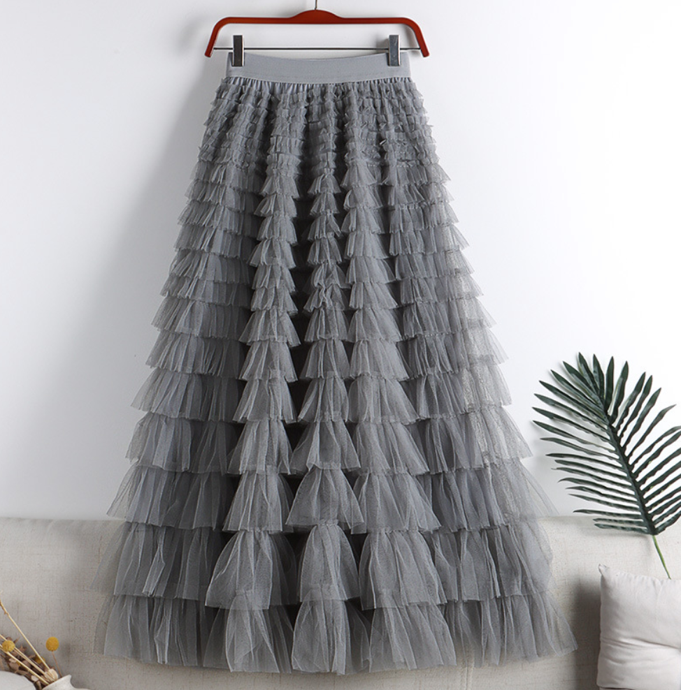 Enice - Jupe maxi élégante et féminine à plusieurs couches avec volants pour un look chic.