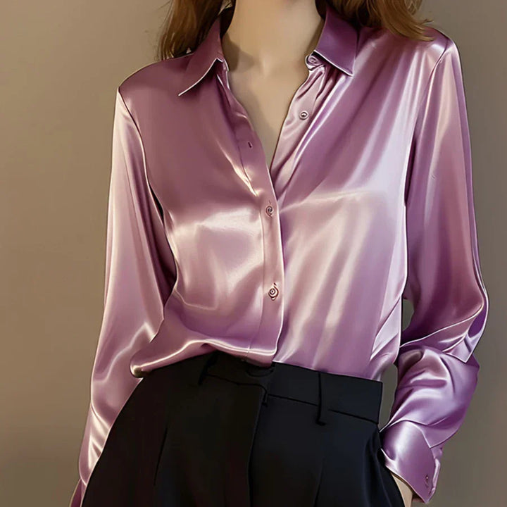 Chemisier Satiné Luxe Marixa pour Femme à Manches Longues pour un Look Élégant