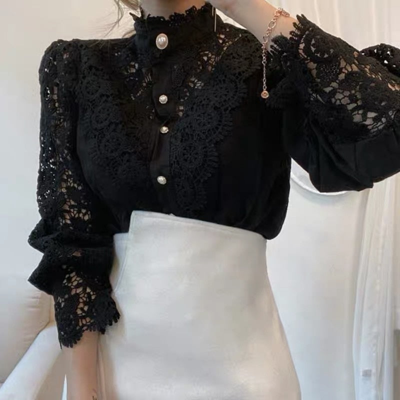 Zahirah - Blouse élégante pour femmes avec manches bouffantes et un col haut raffiné pour un look chic.