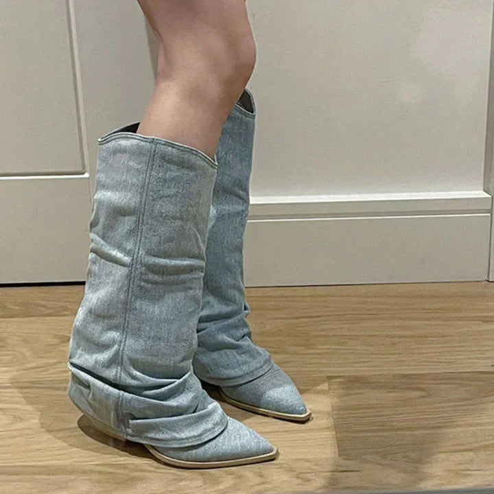 Polly - Bottes en denim à hauteur du genou très tendance