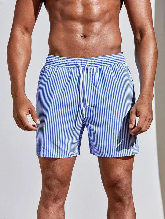 Short de bain pour hommes avec un motif rayé élégant - Ceinture élastique confortable avec cordon de serrage - Design à séchage rapide