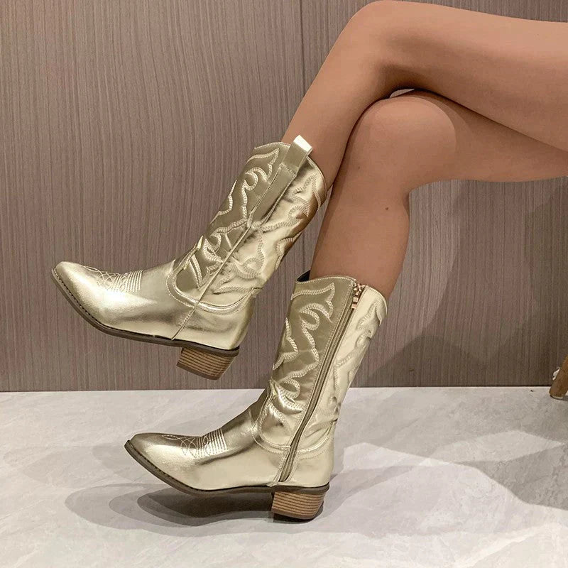 Isa - Bottes de cowgirl métalliques élégantes pour un look tendance