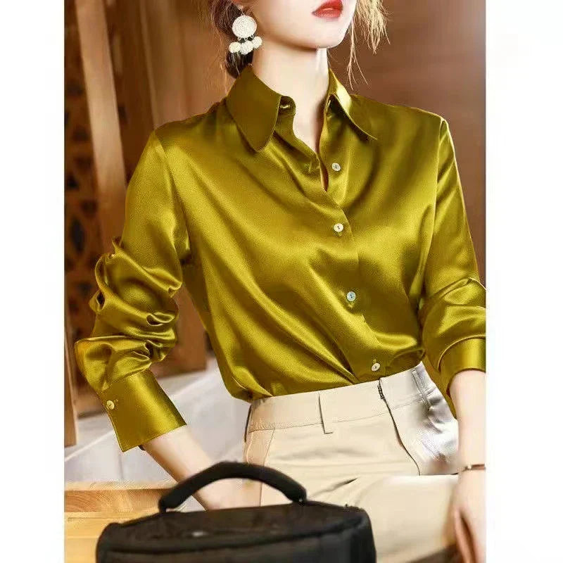 Chemisier Satiné Luxe Marixa pour Femme à Manches Longues pour un Look Élégant