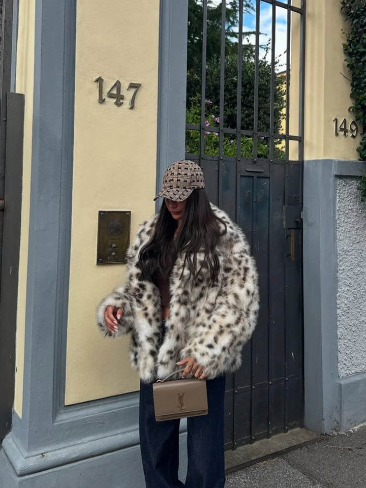 Audrey™ - Veste en fourrure avec motif léopard
