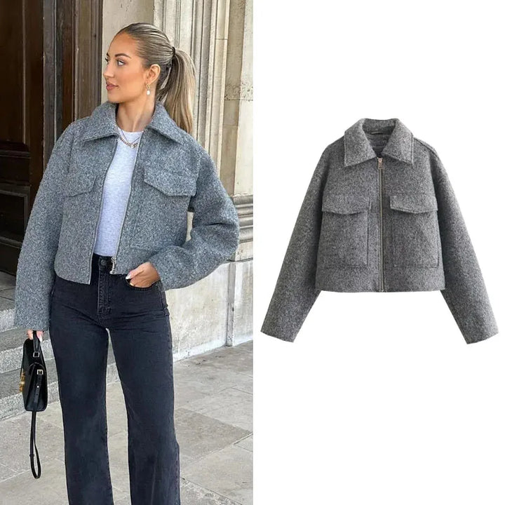 Carla - Veste d'automne courte à la mode avec fermeture éclair de luxe pour femmes