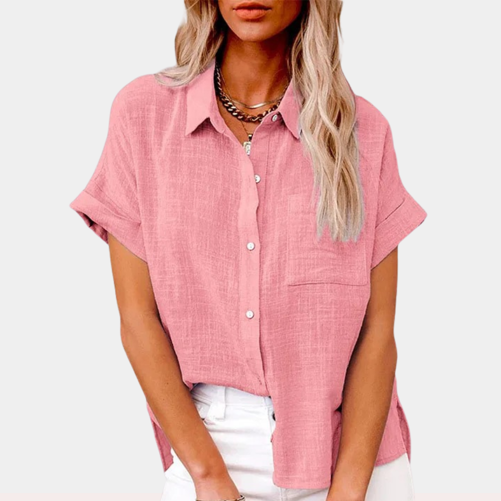 Cinzia | Blouse à manches courtes légère avec fermeture à boutons pour une allure confortable et élégante.