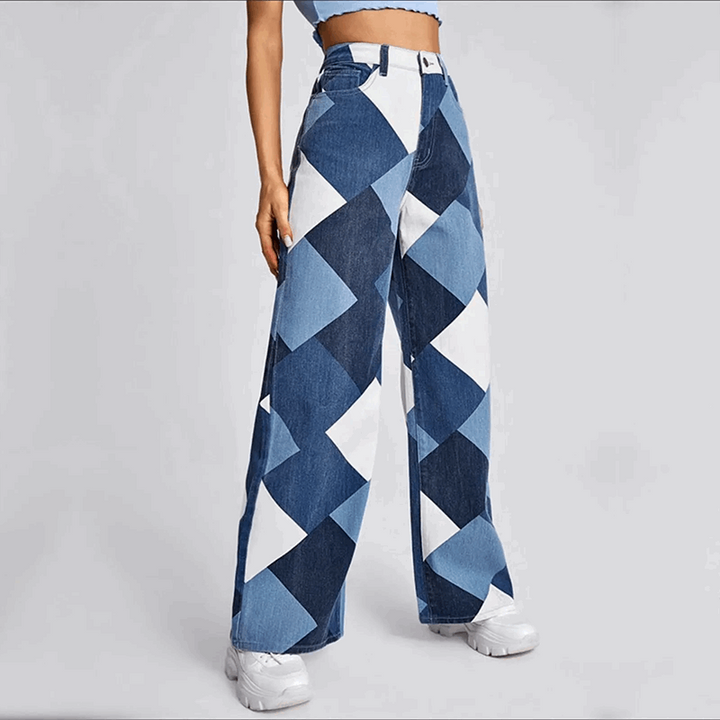 Jeans Évasés Patchwork Tendance - Pantalon Taille Haute Unique pour un Look Stylé