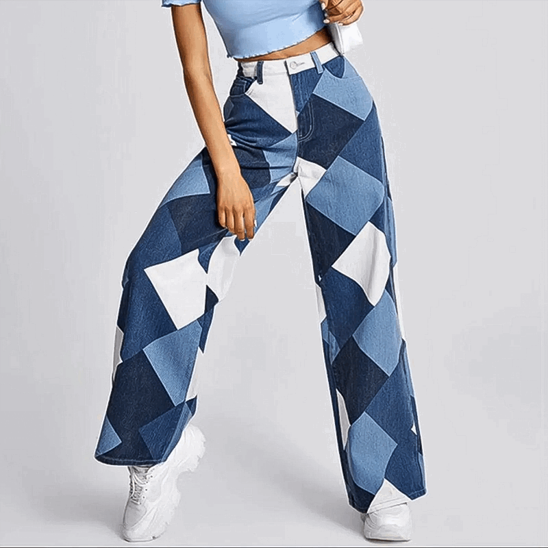 Jeans Évasés Patchwork Tendance - Pantalon Taille Haute Unique pour un Look Stylé