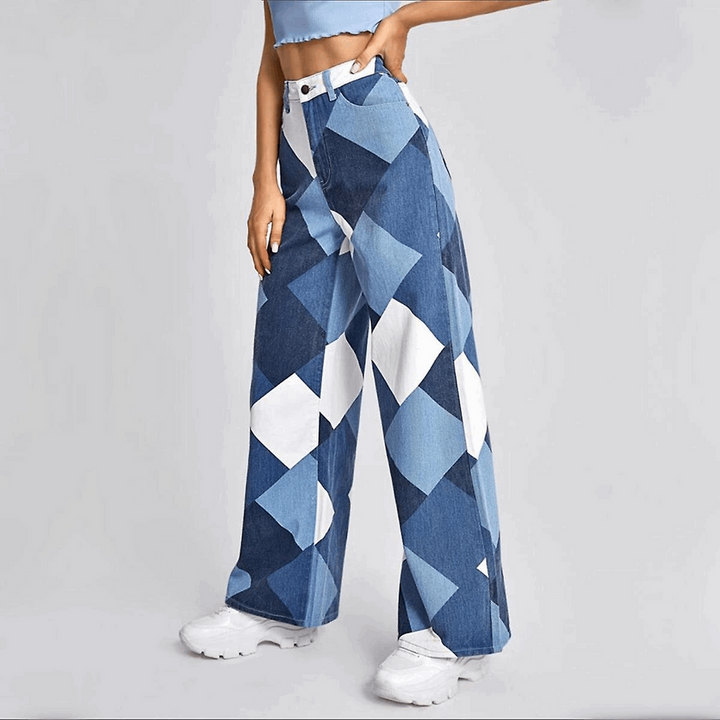 Jeans Évasés Patchwork Tendance - Pantalon Taille Haute Unique pour un Look Stylé